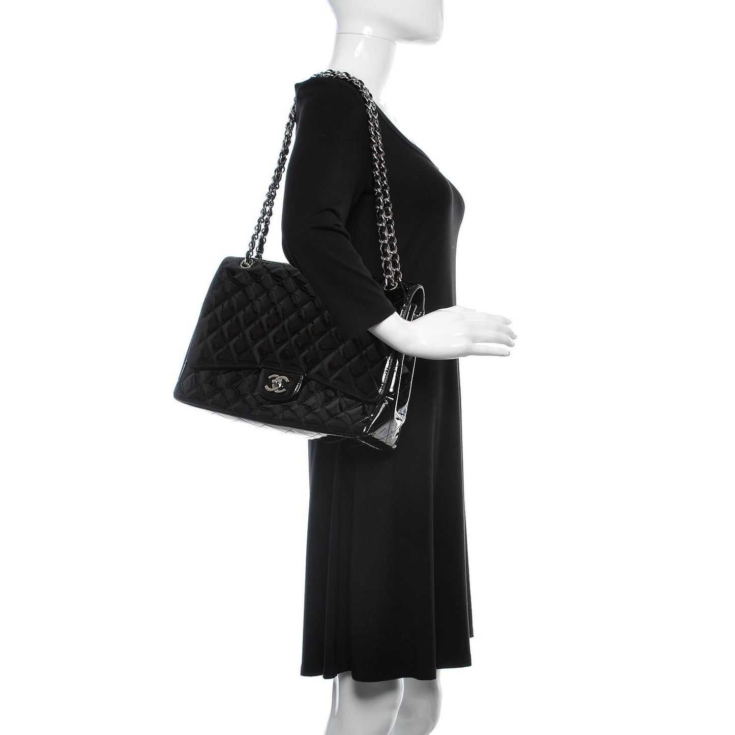 Patent Quilted Maxi Single Flap Black