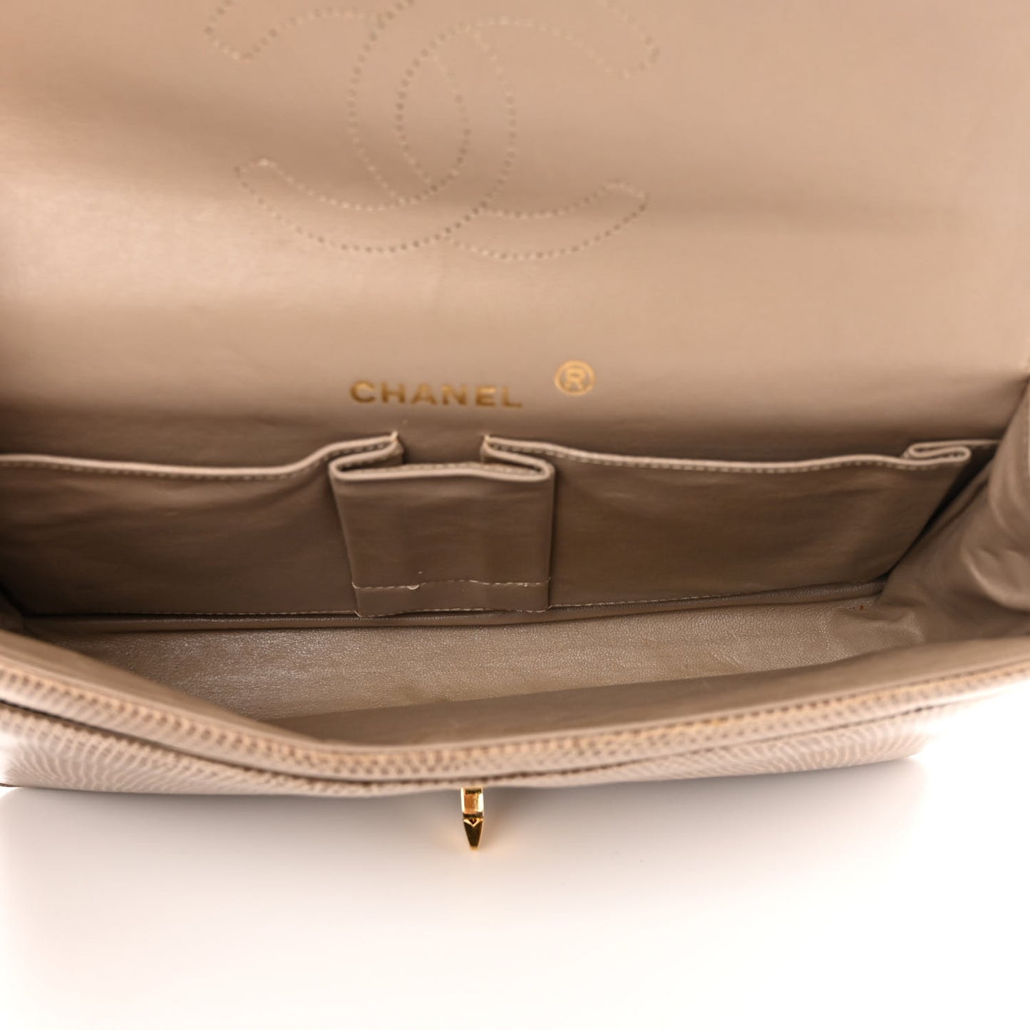 Lizard Medium Double Flap Beige