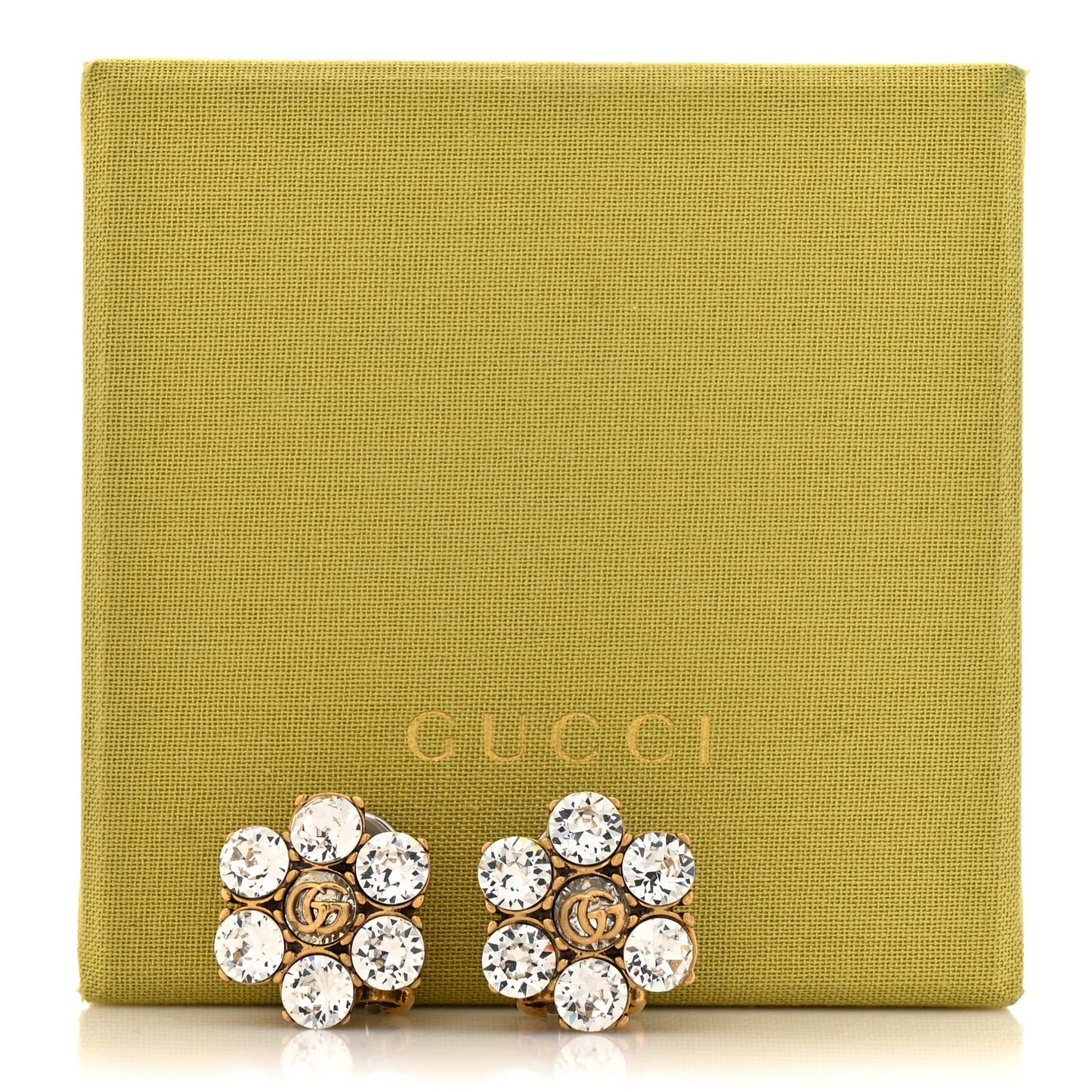 Metal Crystal Double G Clip On Earrings Aged Gold