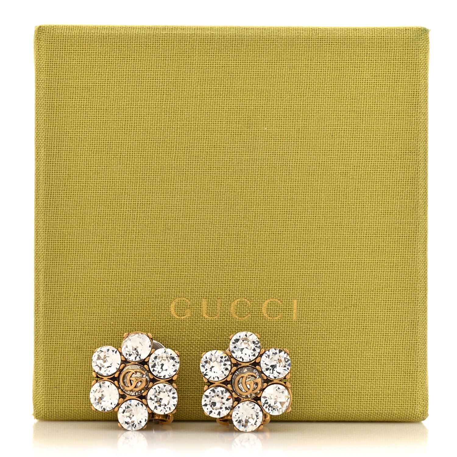 Gucci Metal Crystal Double G Clip On Earrings Aged Gold 5 of 5