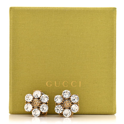 Gucci Metal Crystal Double G Clip On Earrings Aged Gold 5 of 5