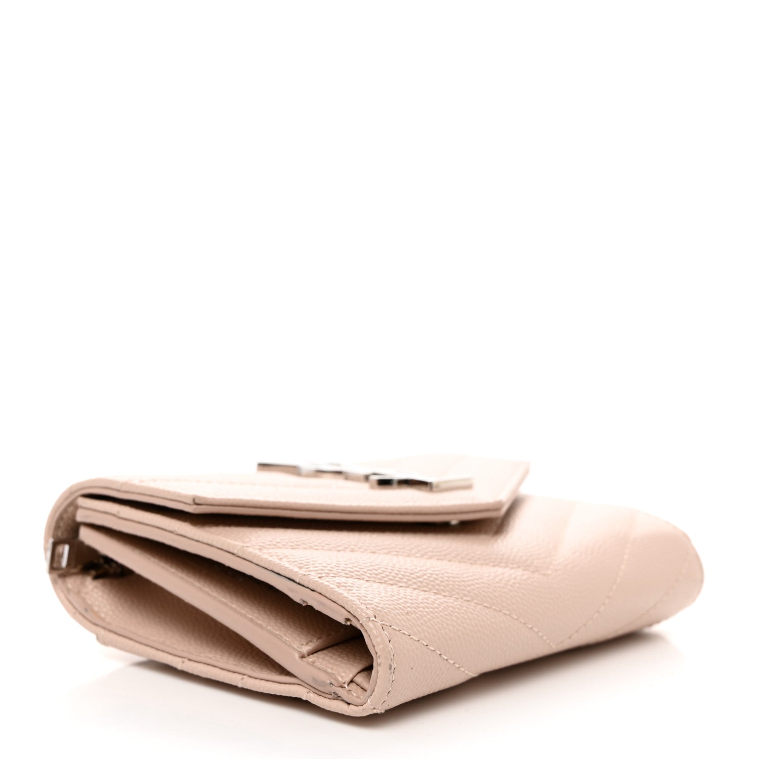 Saint Laurent Grain De Poudre Matelasse Chevron Small Monogram Envelope Wallet Pale Pink 4 of 8