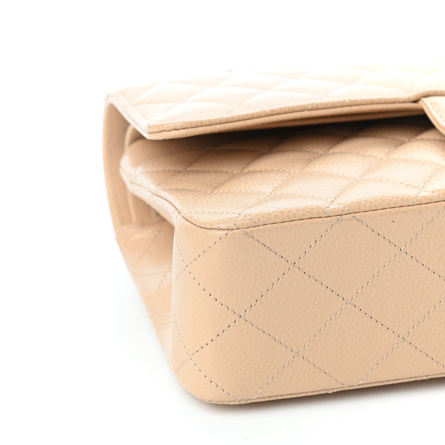 Caviar Quilted Medium Double Flap Beige
