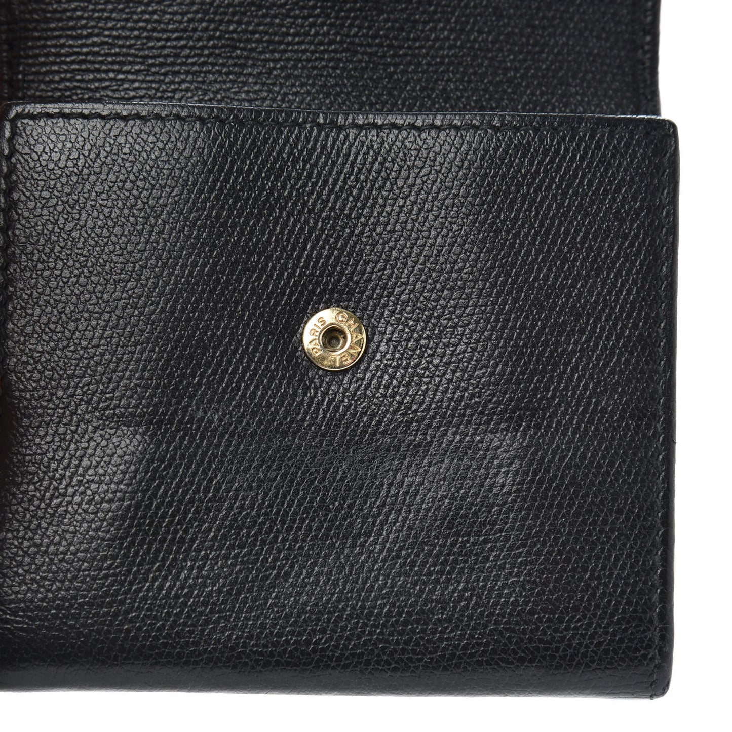 Grained Calfskin CC Button Flap Wallet Black
