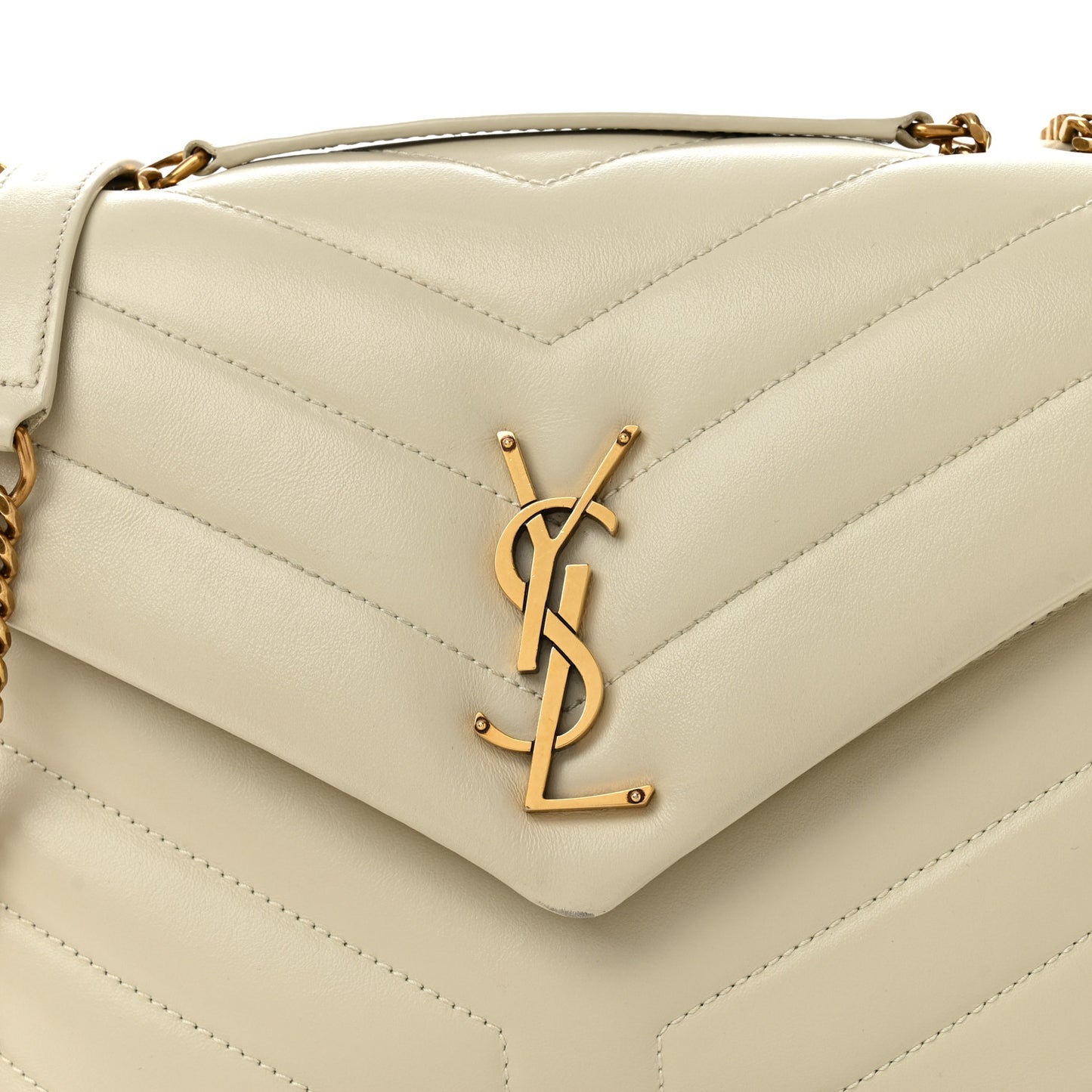Calfskin Y Quilted Monogram Small Loulou Chain Satchel Blanc Vintage
