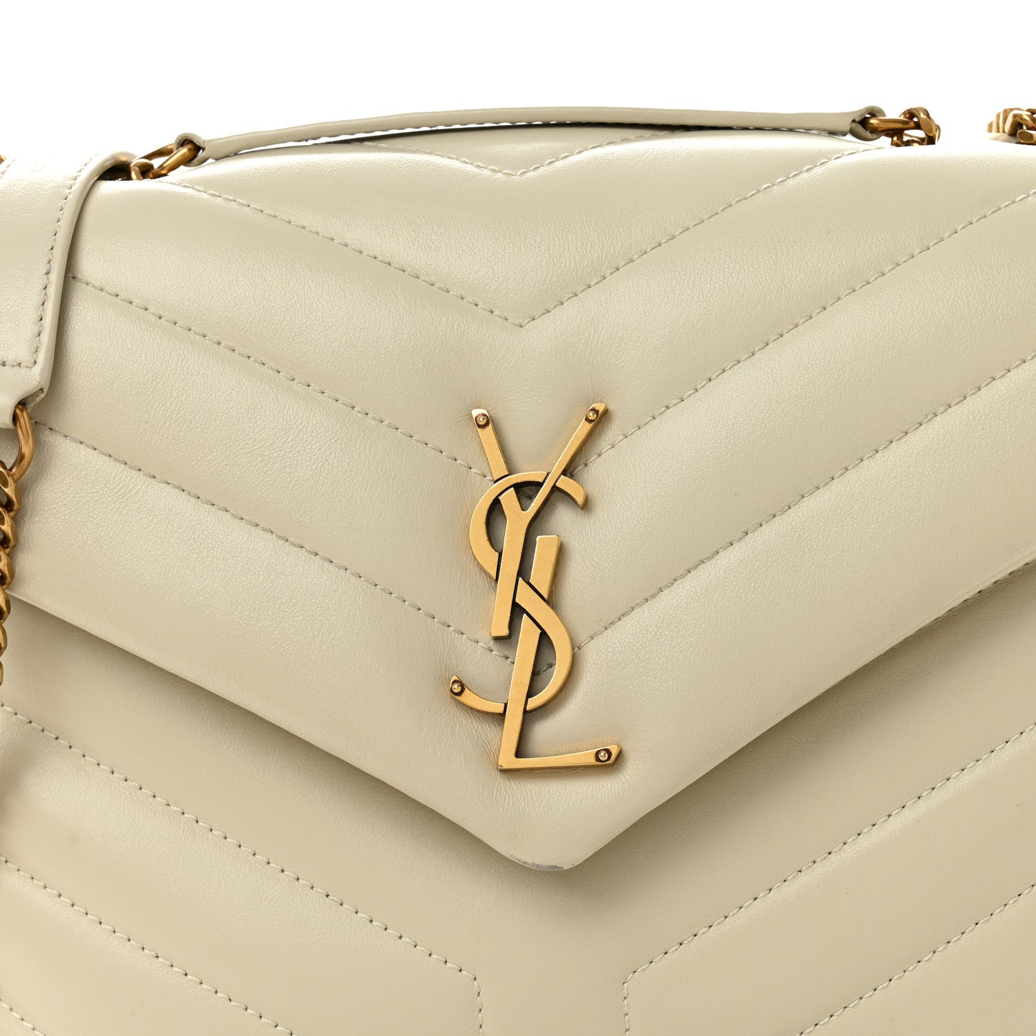 Saint Laurent Calfskin Y Quilted Monogram Small Loulou Chain Satchel Blanc Vintage 8 of 12