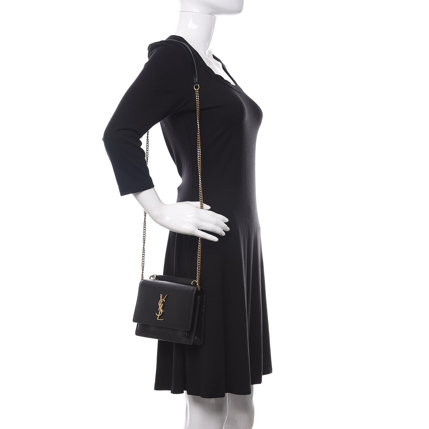 Saint Laurent Calfskin Monogram Sunset Chain Wallet Black 2 of 9