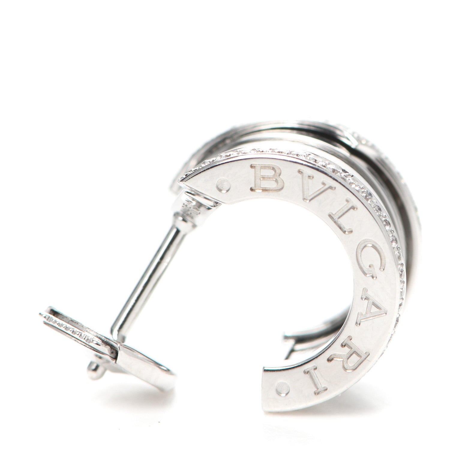 Bulgari 18K White Gold Diamond B.Zero1 Hoop Earrings 4 of 4