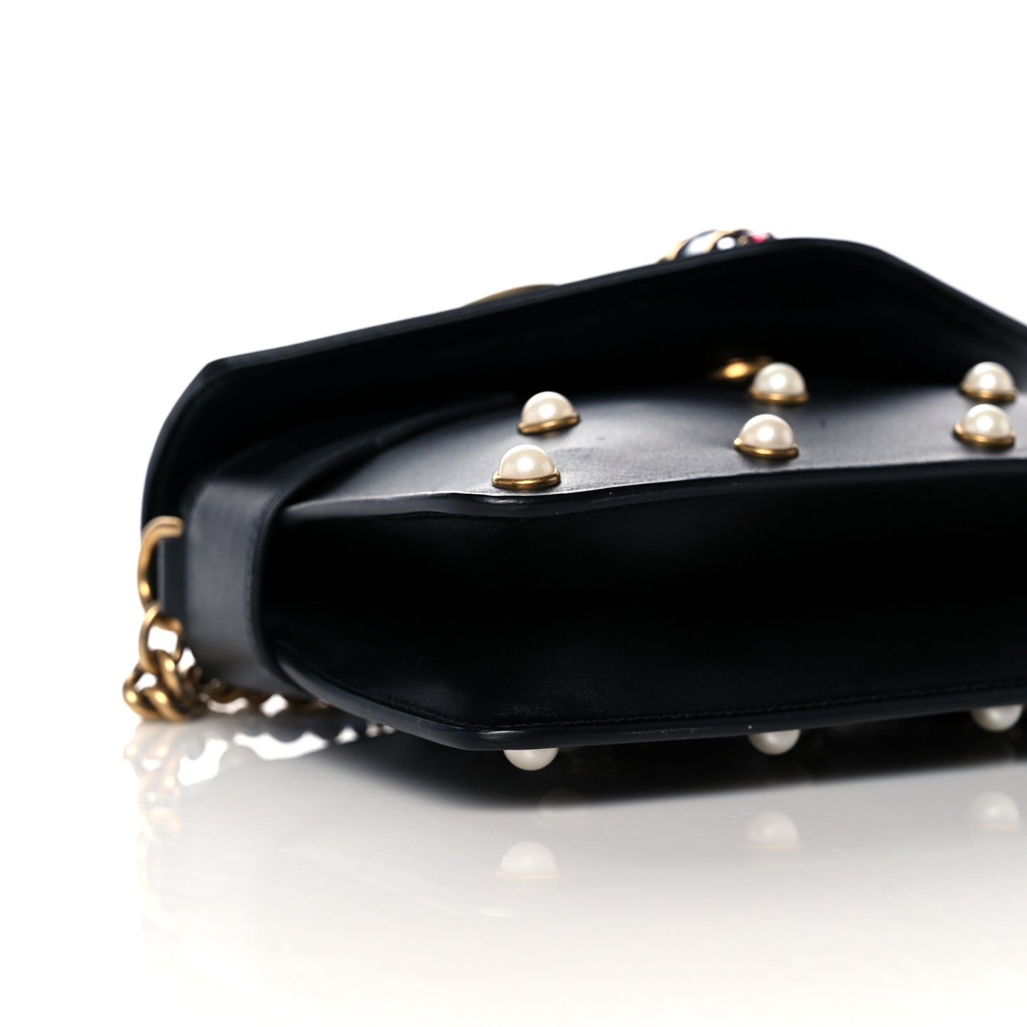 Nappa Pearl Studded Mini Queen Margaret Broadway Shoulder Bag Black