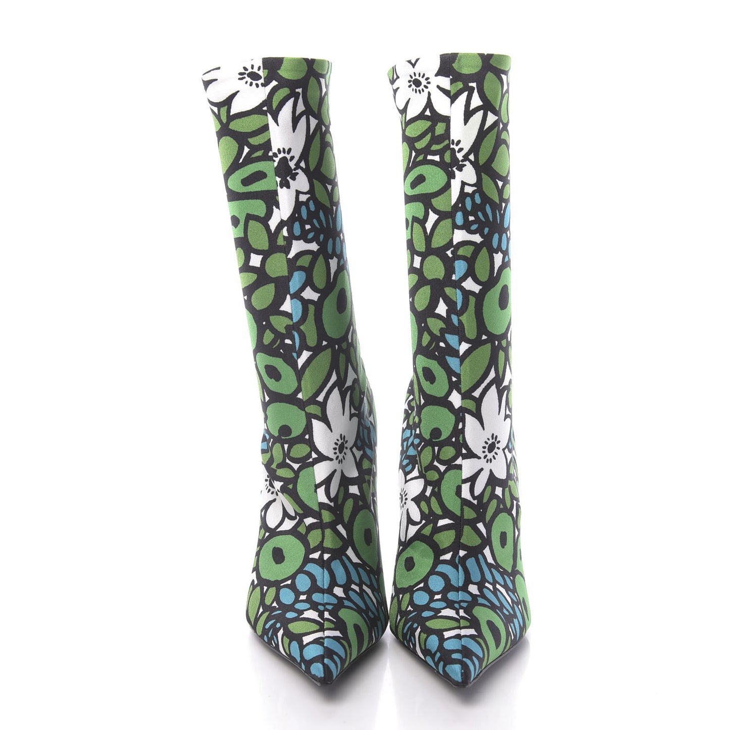 Jersey Crepe Wild Flowers Extreme Pointed Toe Knife Booties 40 Emerald Green White