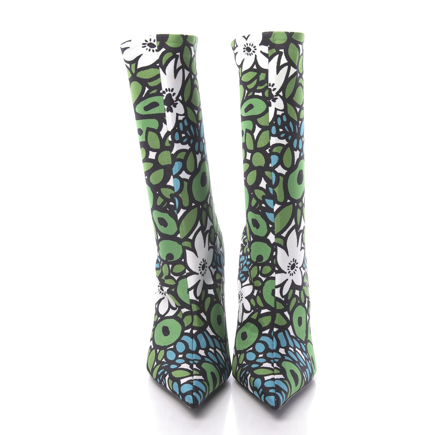 Balenciaga Jersey Crepe Wild Flowers Extreme Pointed Toe Knife Booties 40 Emerald Green White 2 of 11