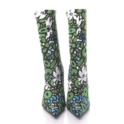 Balenciaga Jersey Crepe Wild Flowers Extreme Pointed Toe Knife Booties 40 Emerald Green White 2 of 11