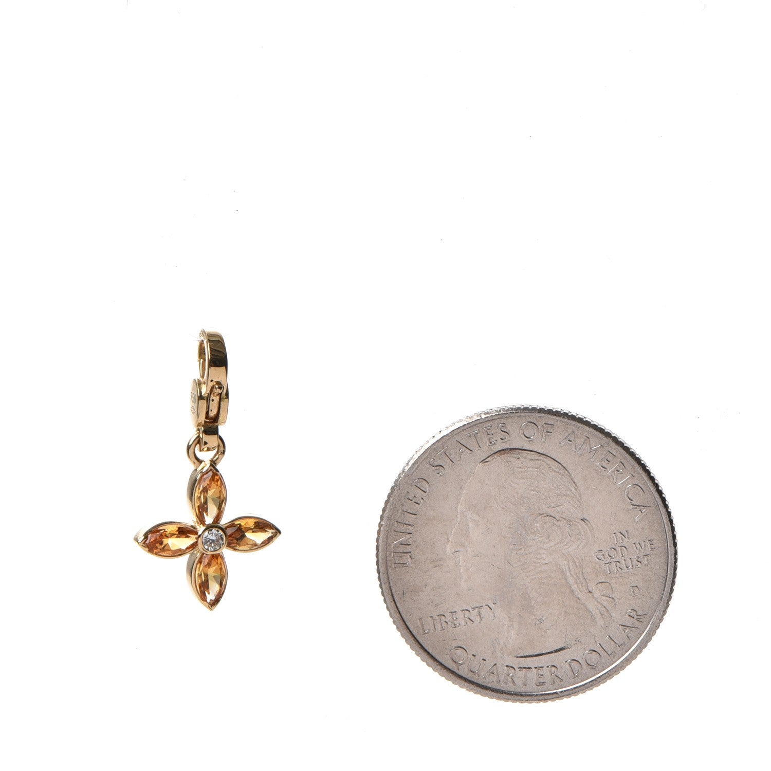 Louis Vuitton 18K Gold Citrine Diamond Fleur Monogram Pendant Charm 2 of 3