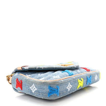 Louis Vuitton Embroidered Monogram Denim New Wave Chain Pochette Blue 4 of 10