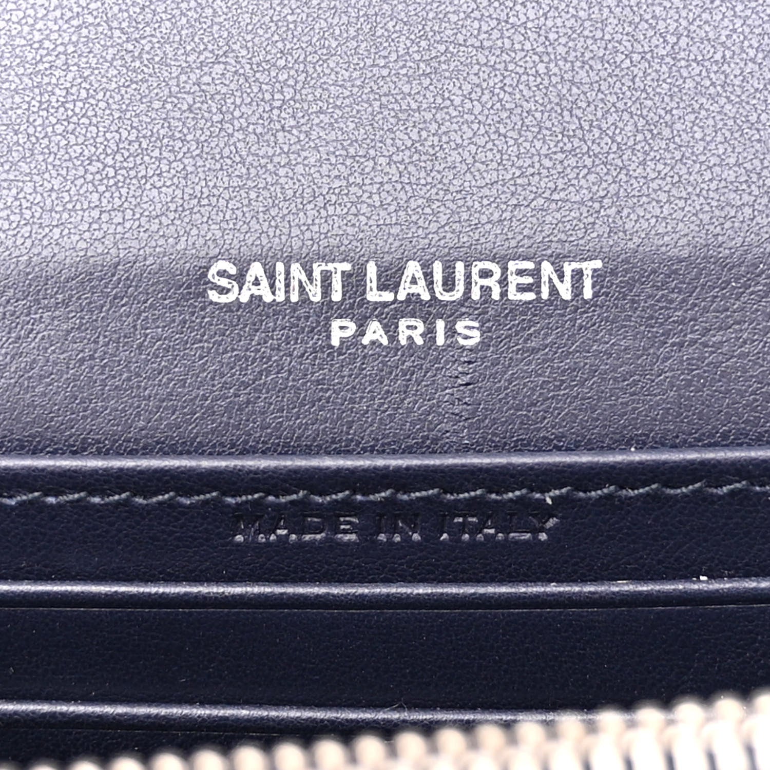 Saint Laurent Calfskin Crocodile Embossed Monogram Sunset Chain Wallet Navy 6 of 11