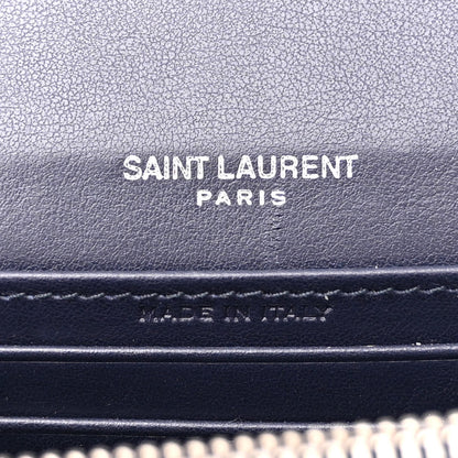 Saint Laurent Calfskin Crocodile Embossed Monogram Sunset Chain Wallet Navy 6 of 11