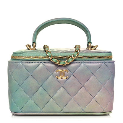 Chanel Lambskin Quilted Ombre Small Top Handle Vanity Case With Chain Blue Green 1 of 17