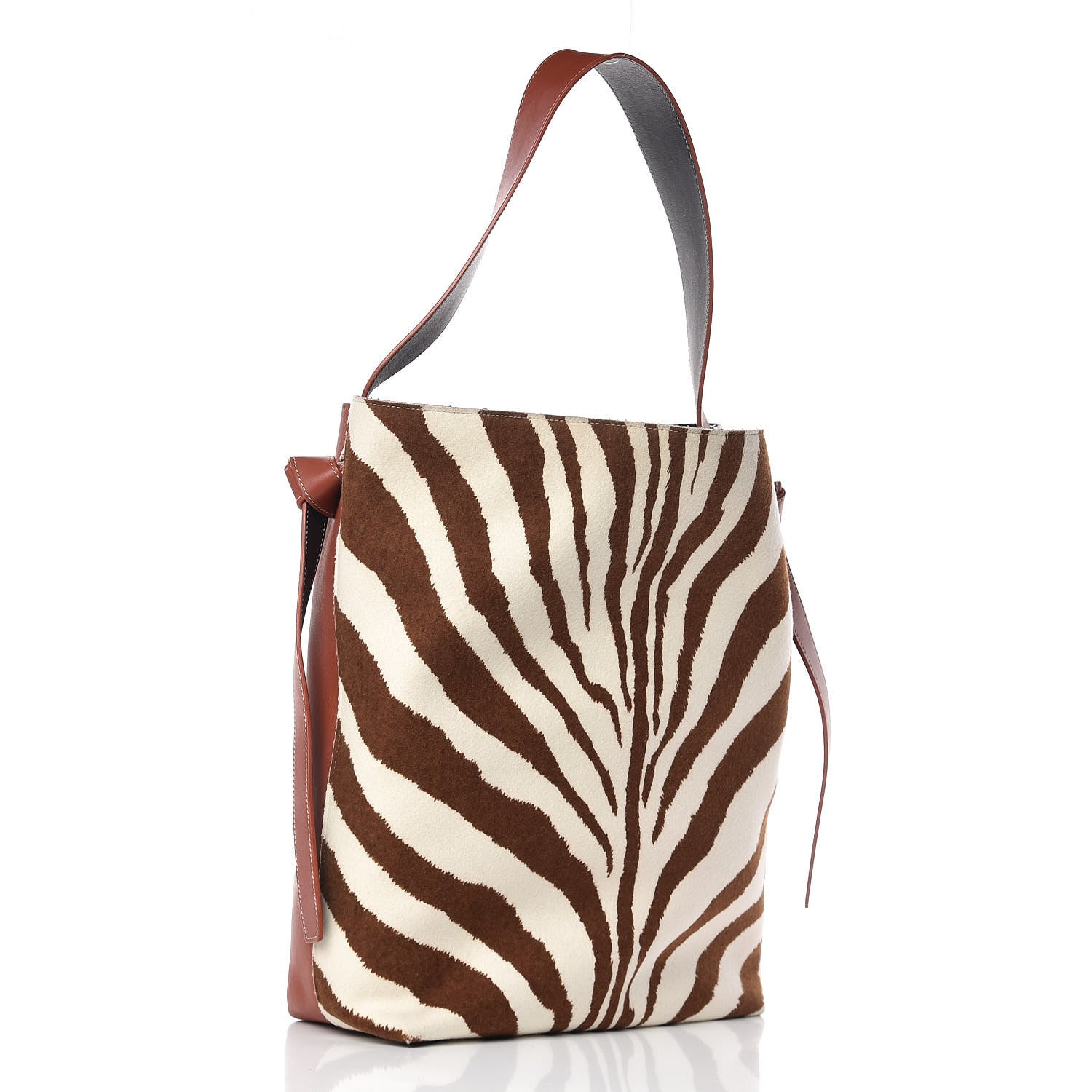 Celine Shiny Smooth Calfskin Zebra Printed Calf Hair Small Twisted Cabas Chalk Brick 4 of 12