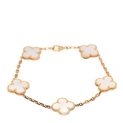 Van Cleef & Arpels 18K Yellow Gold Mother of Pearl 5 Motifs Vintage Alhambra Bracelet 1 of 5