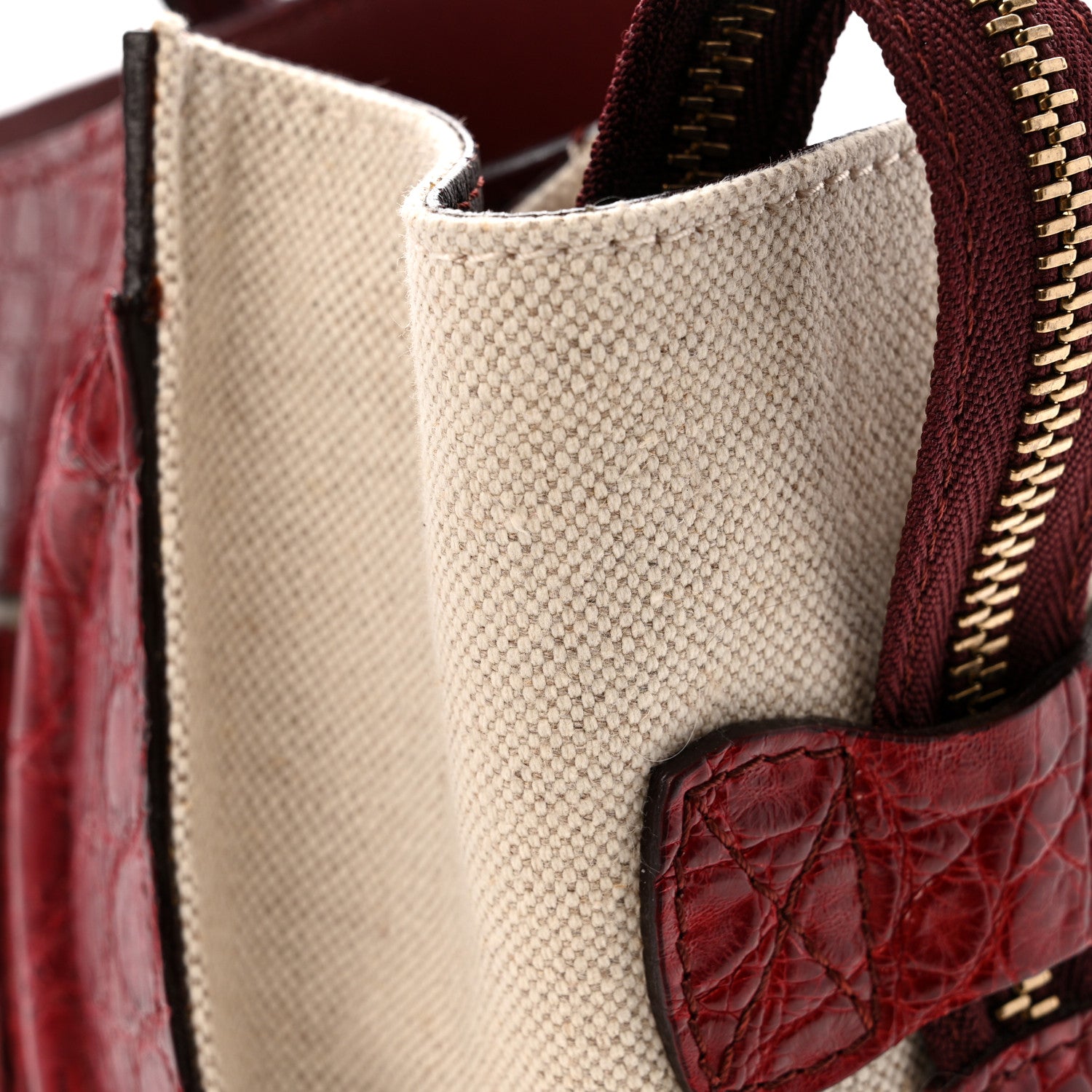 Celine Canvas Crocodile Embossed Bi-Color Mini Luggage Beige Red