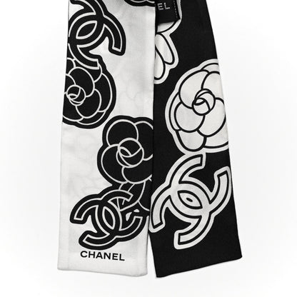 Chanel Silk CC Camellia Slim Bandeau Ecru Black 2 of 3