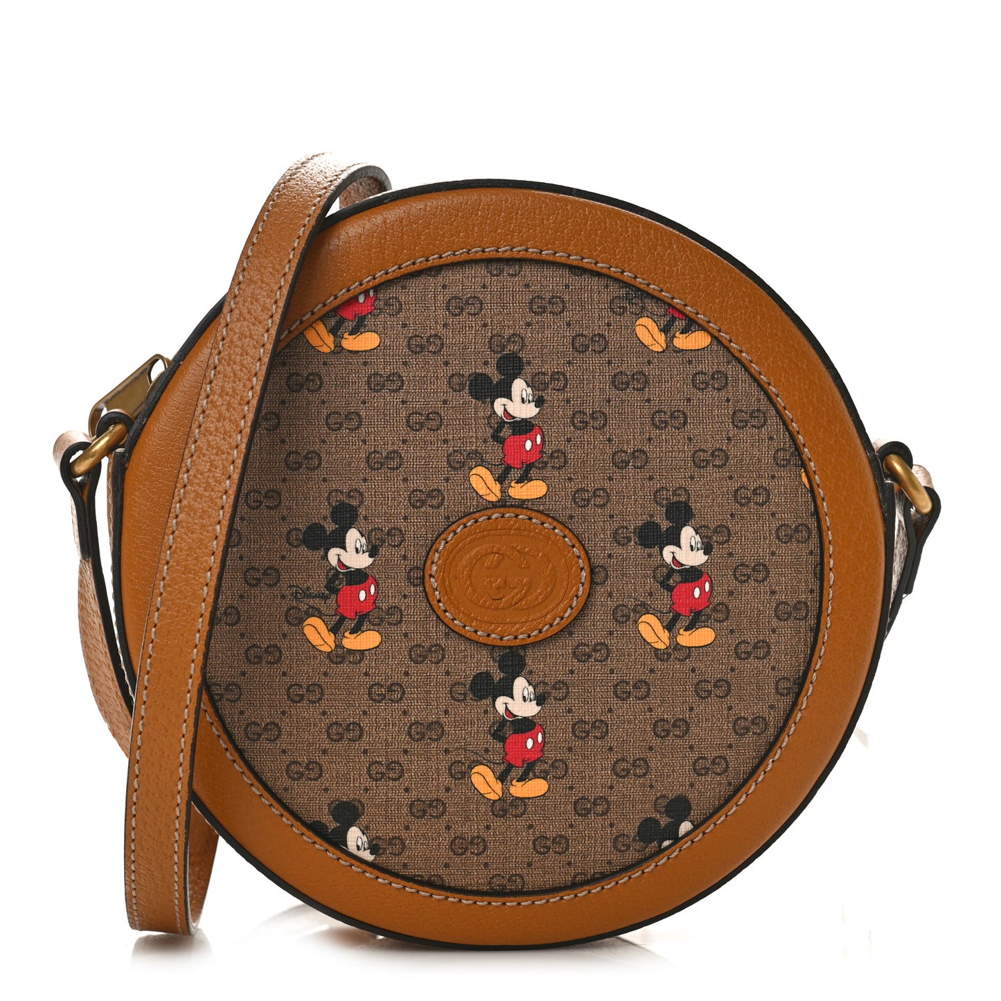 X DISNEY Mini Vintage GG Supreme Monogram Mickey Mouse Round Shoulder Bag Beige Vintage Sun Oil