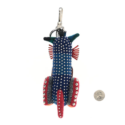 Burberry Calfskin Wool Cashmere Studded Cat Bag Charm Navy Multicolor 2 of 4