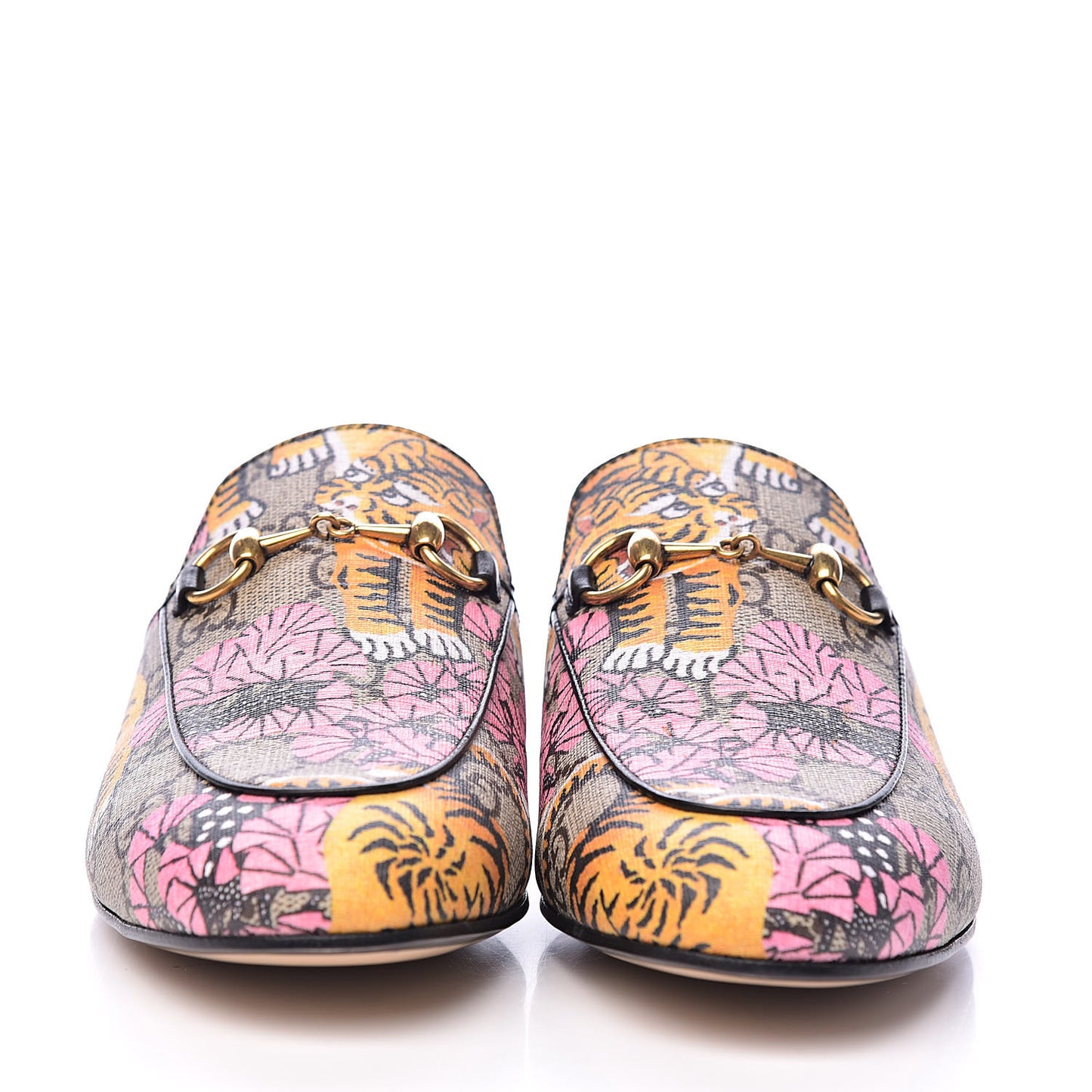 GG Supreme Monogram Bengal Womens Princetown Slippers 37 Beige Crop Pink