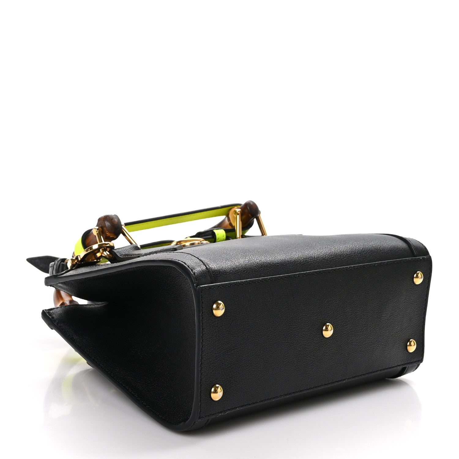 Gucci Wonka Grain Calfskin Mini Diana Tote Bag Black Yellow Fluo 4 of 12