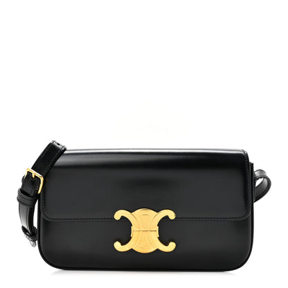 Celine Shiny Calfskin Triomphe Shoulder Bag Black 1 of 11