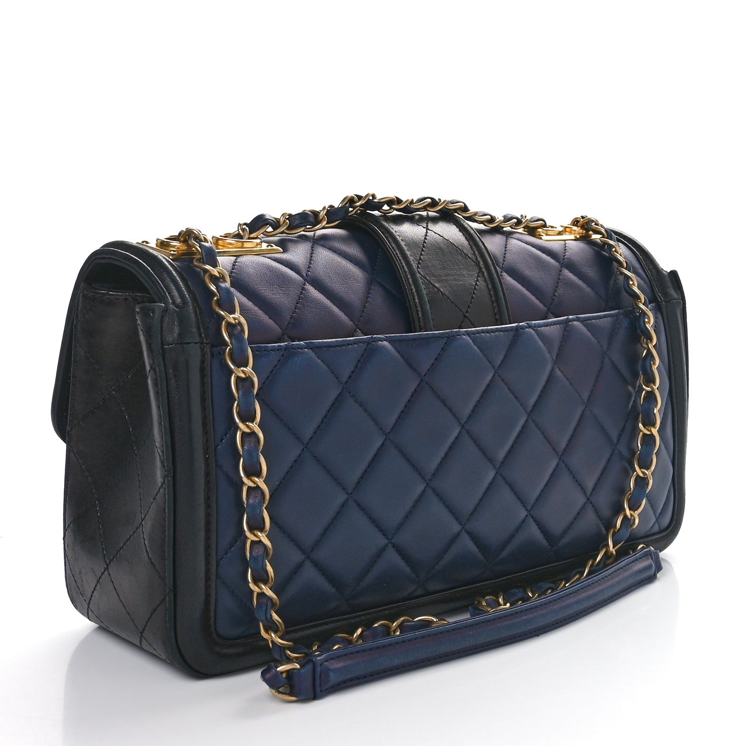 Chanel Calfskin Quilted Large Elegant CC Flap Navy Black 3 of 11