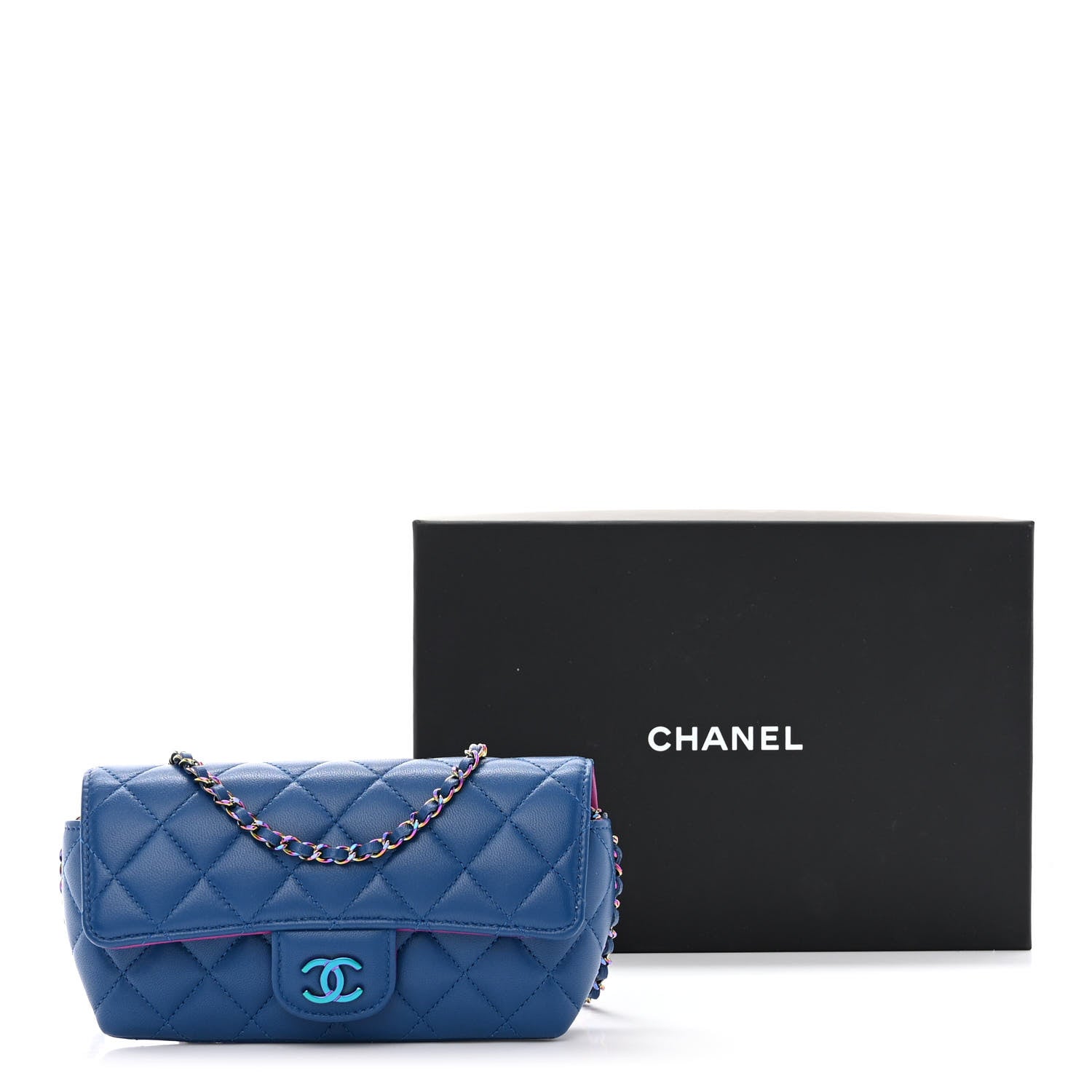 Chanel Lambskin Quilted Glasses Case with Chain Dark Blue 3 of 12