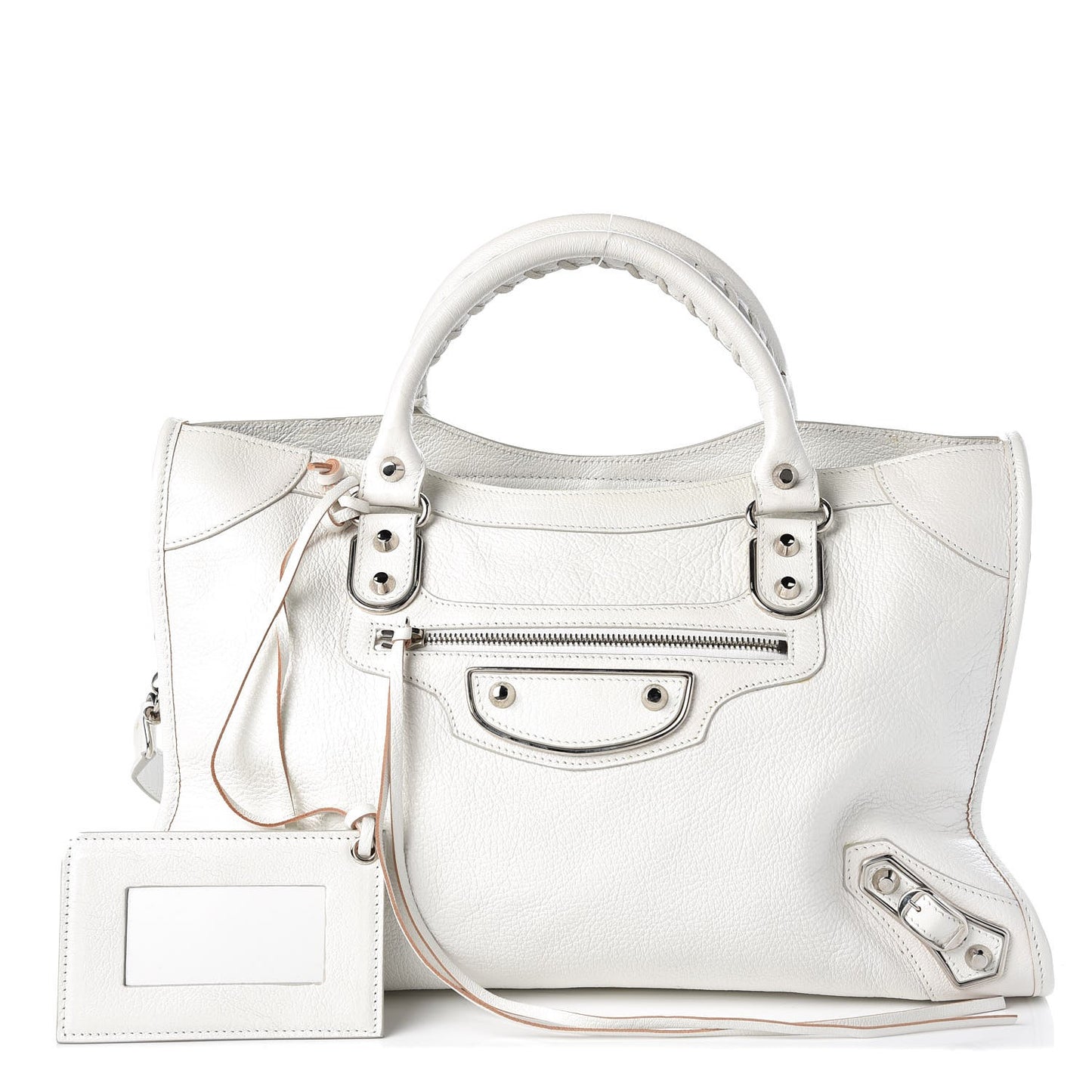 Chevre Silver Metallic Edge Hardware City White