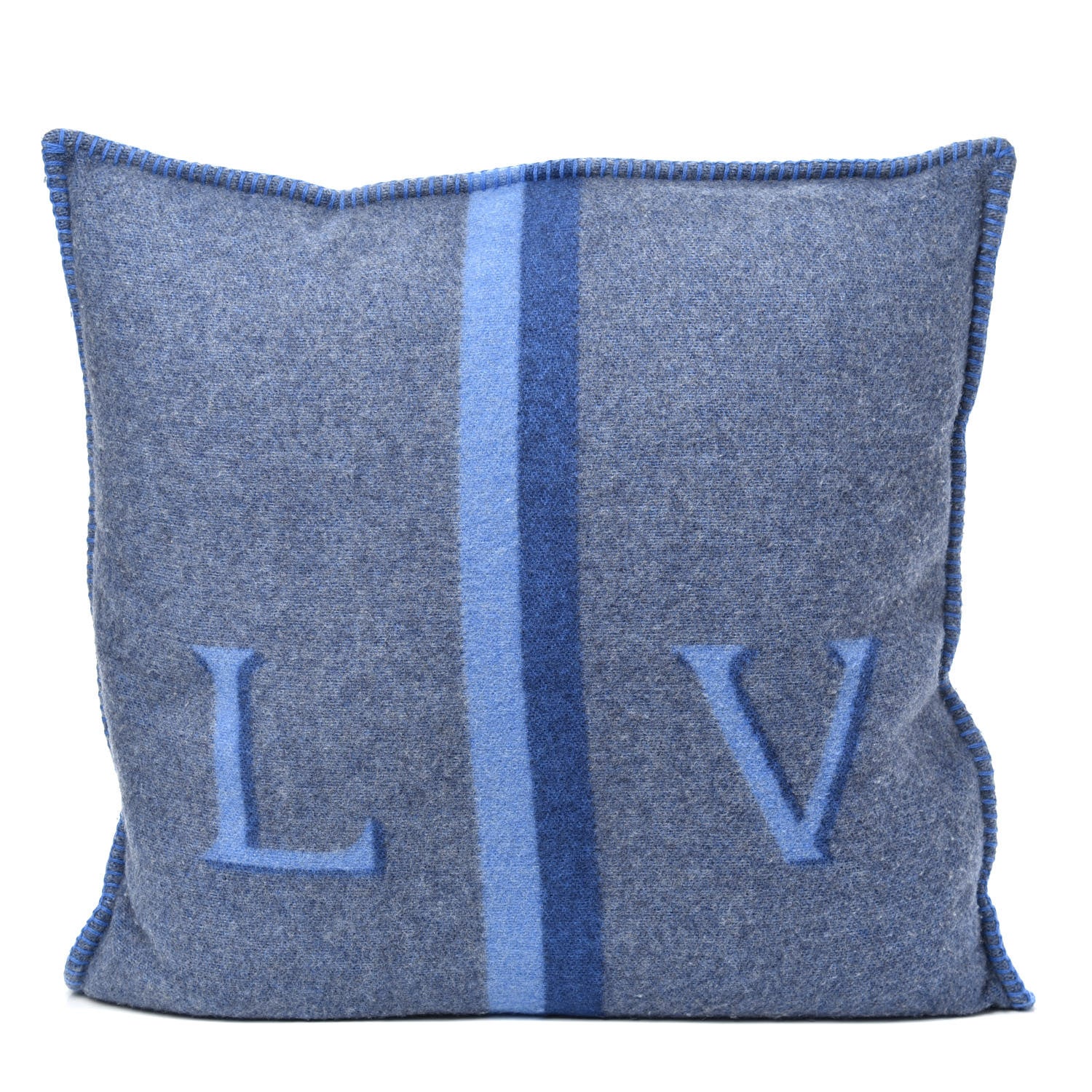 Louis Vuitton Wool Cashmere Cushion Pillow Blue Gray 1 of 3