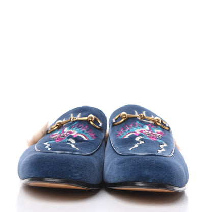 Gucci Velvet Fur Dragon Embroidered Mens Princetown Slippers 7 Zaffre Dark Zaffre 2 of 9