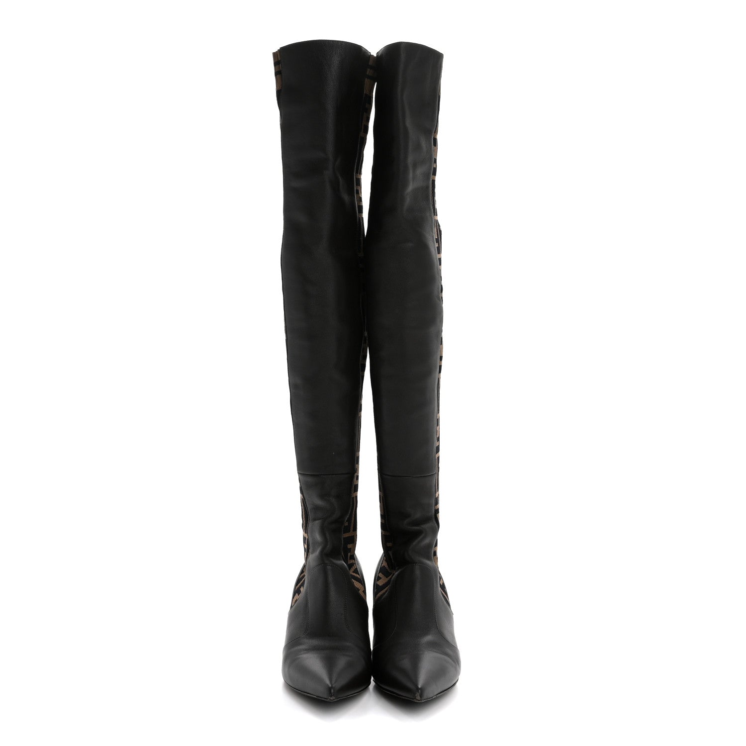 Fendi Nappa Microfiber Fabric FF Rockoko Thigh High Boots 37.5 Ebano Tobacco Black 2 of 10