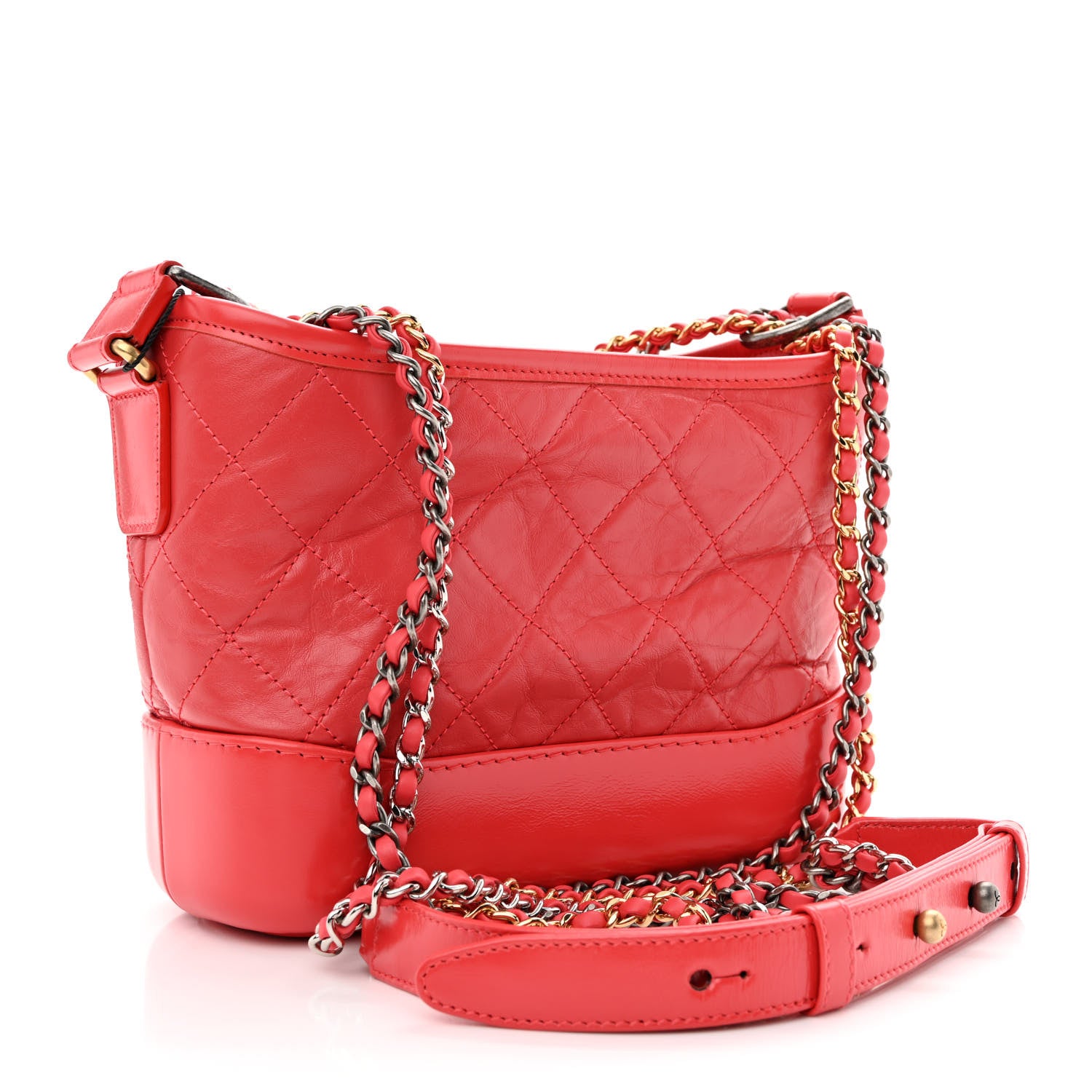 Chanel Aged Calfskin Quilted Small Gabrielle Hobo Red 3 of 10