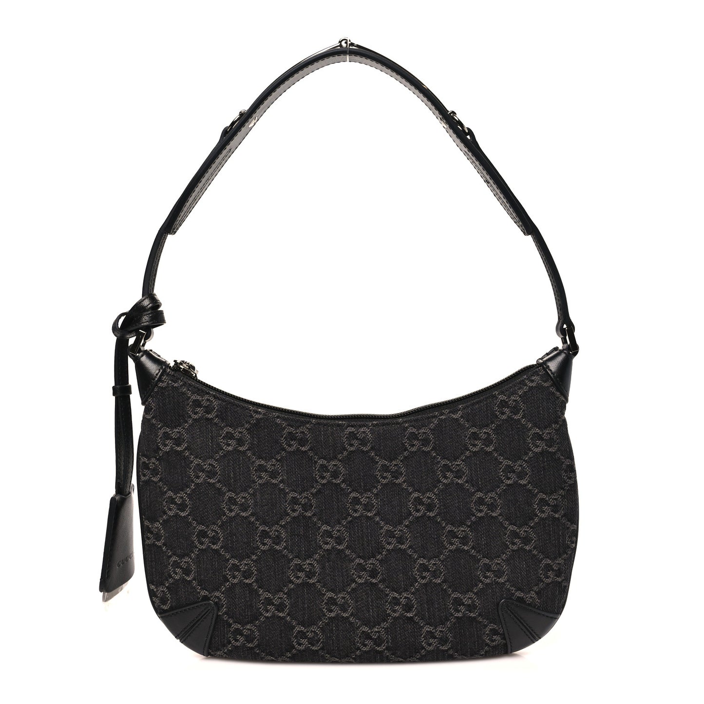 Jacquard Black Denim GG Monogram Horsebit Slim Small Shoulder Bag Black Grey