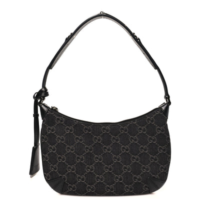 Gucci Jacquard Black Denim GG Monogram Horsebit Slim Small Shoulder Bag Black Grey 1 of 10