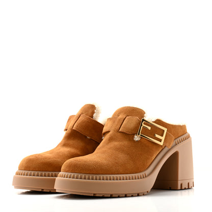 Fendi Suede Shearling Clogs 39.5 Caramel Milk 3 of 9