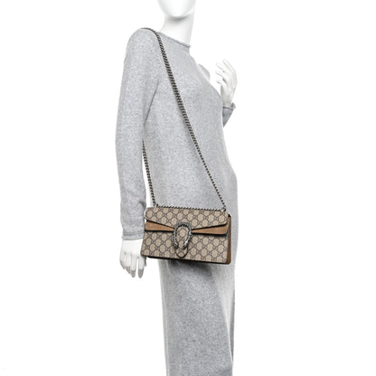 Gucci GG Supreme Monogram Suede Crystal Small Dionysus Shoulder Bag Beige Ebony Taupe 3 of 14