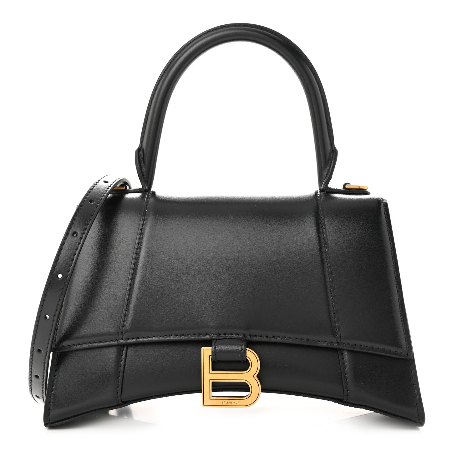 Shiny Box Calfskin Small Hourglass Top Handle Bag Black