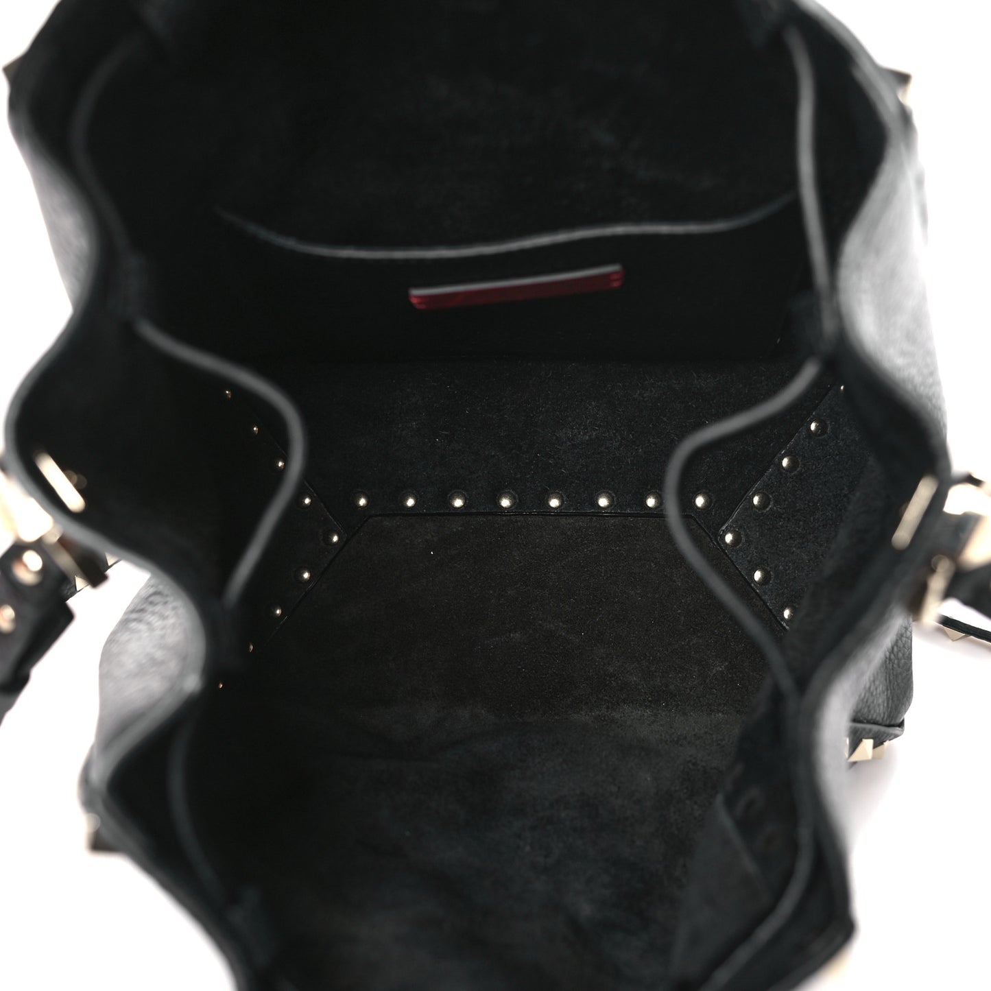 Grained Calfskin Rockstud Bucket Bag Black