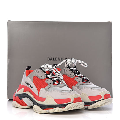 Balenciaga Fabric Mesh Womens Triple S Sneakers 34 Red Grey White 8 of 8