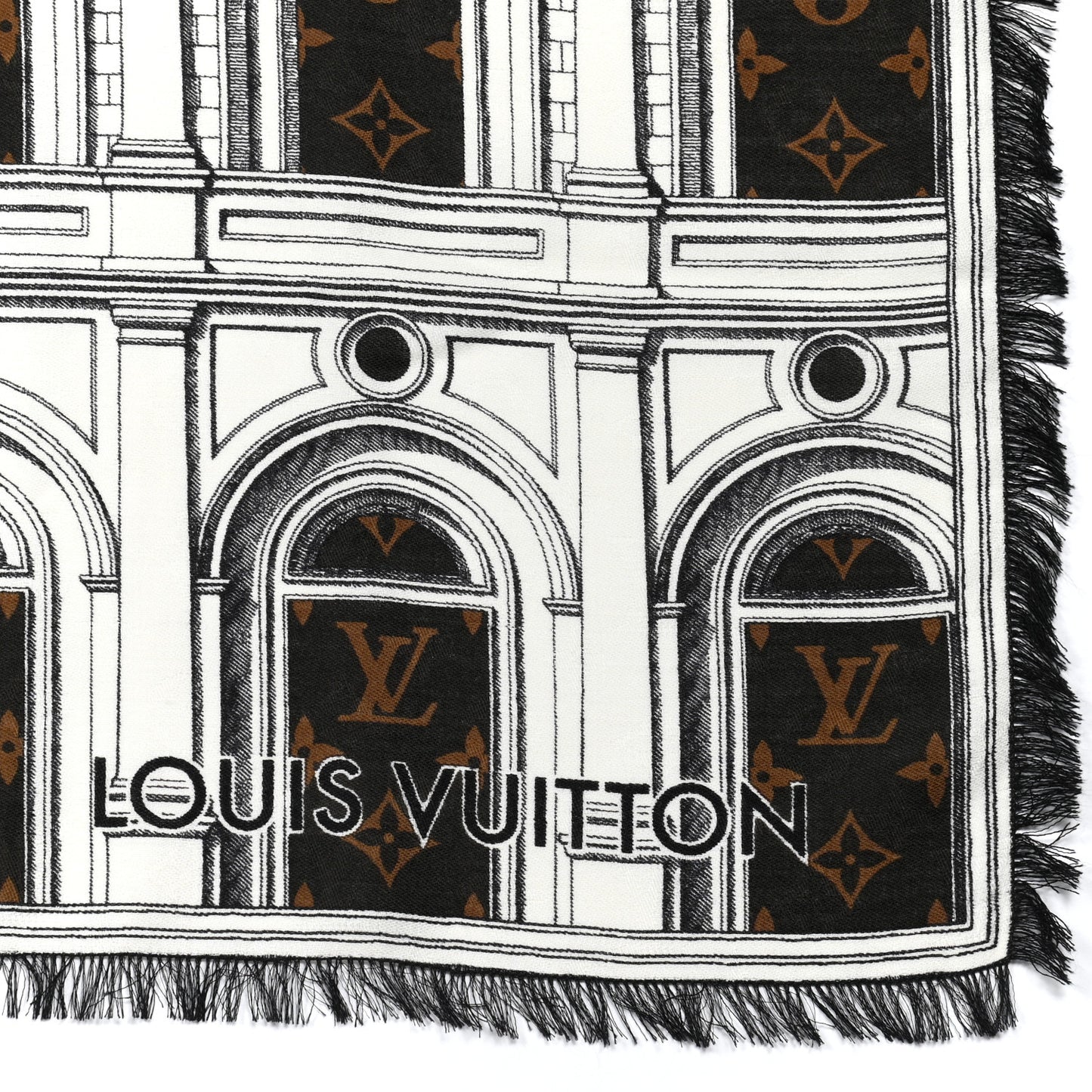 X FORNASETTI Wool Silk Architettura Shawl Brown