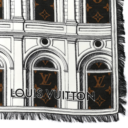 Louis Vuitton X FORNASETTI Wool Silk Architettura Shawl Brown 3 of 5