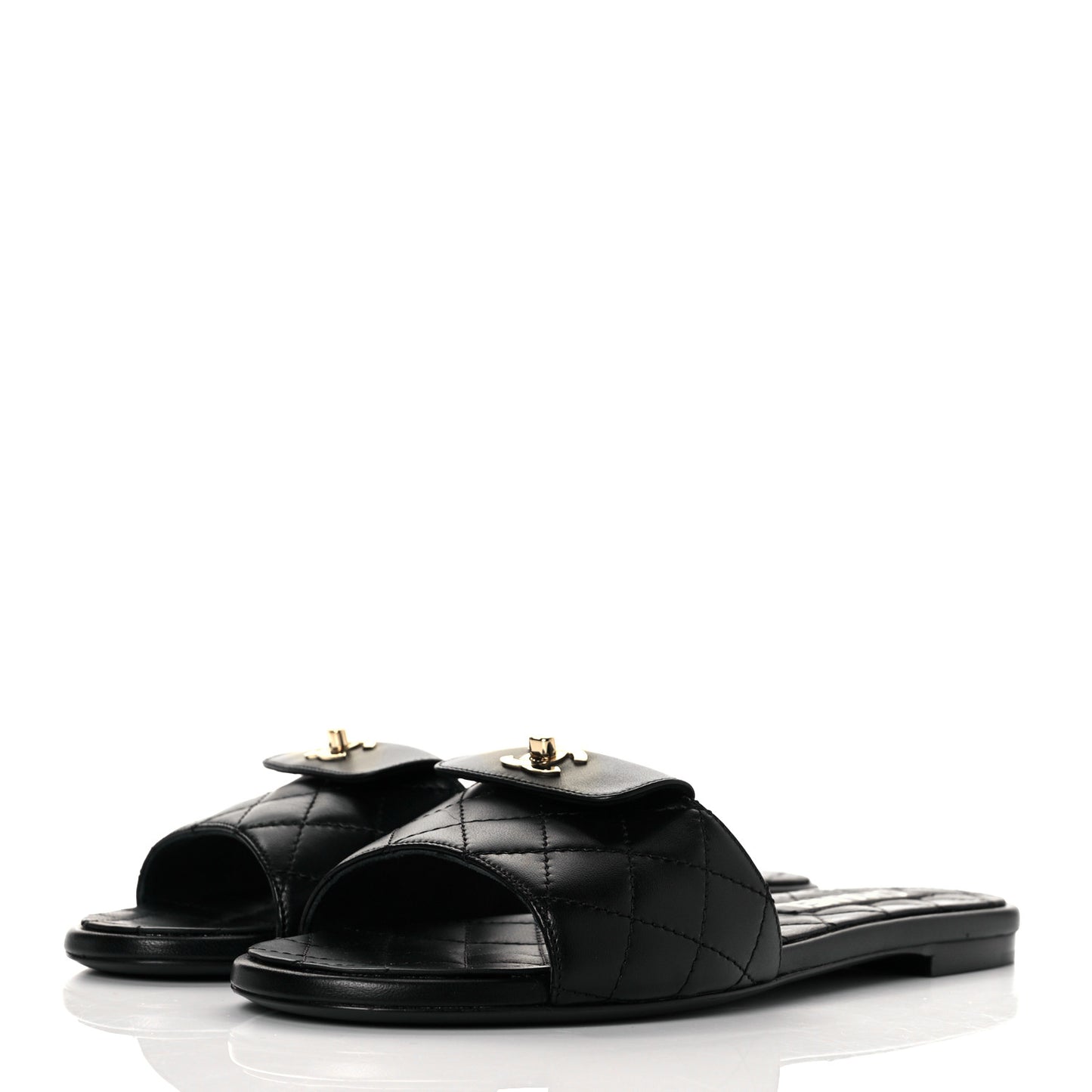 Lambskin Quilted CC Turnlock Sandals 37.5 Black