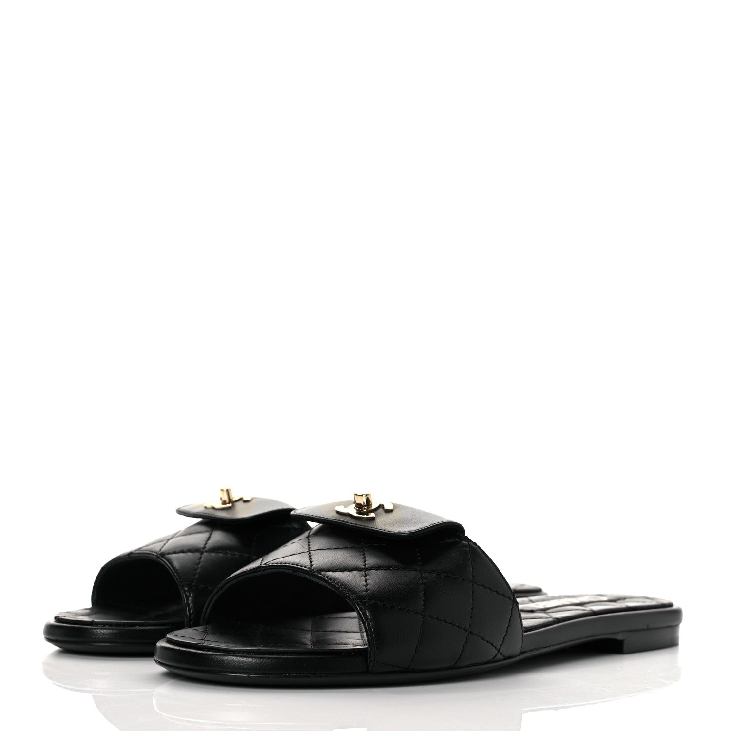 Chanel Lambskin Quilted CC Turnlock Sandals 37.5 Black 3 of 8