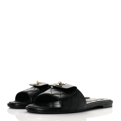 Chanel Lambskin Quilted CC Turnlock Sandals 37.5 Black 3 of 8