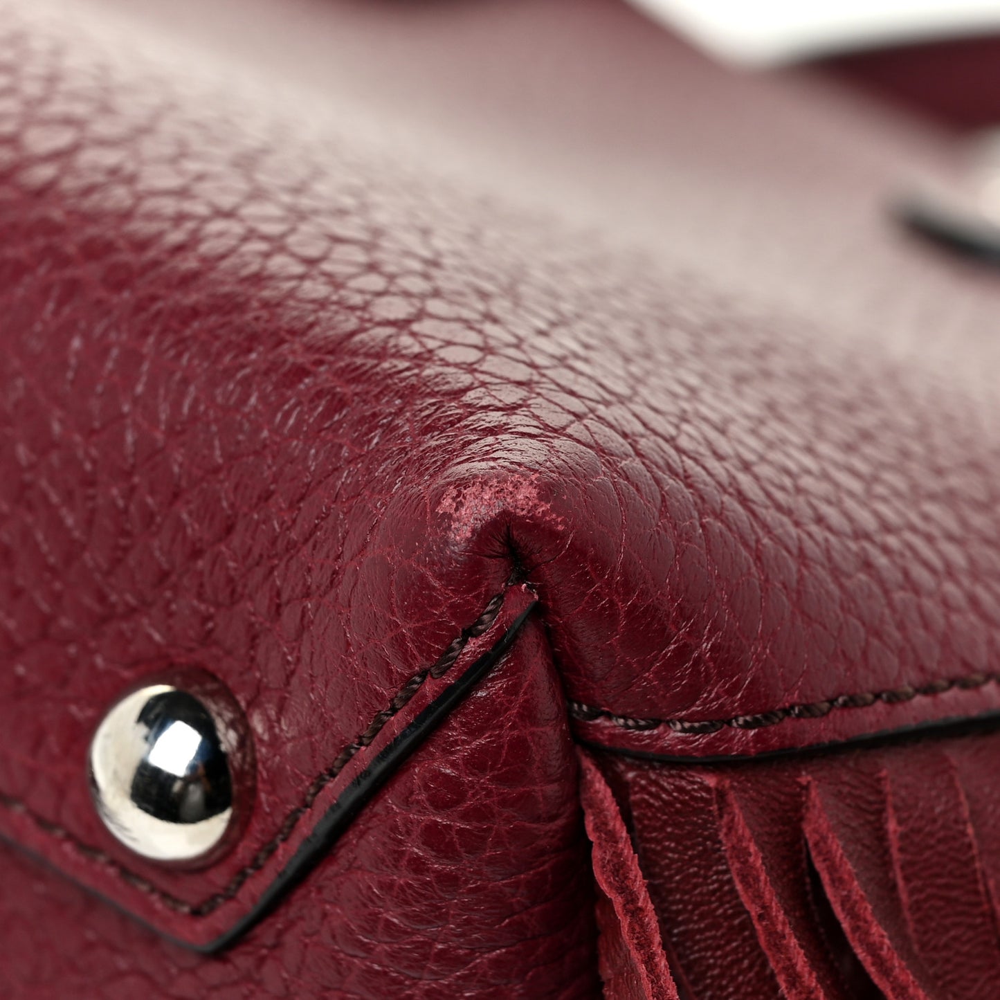 Grainy Calfskin Studded Fringe Baby Banner Tote Damson Magenta